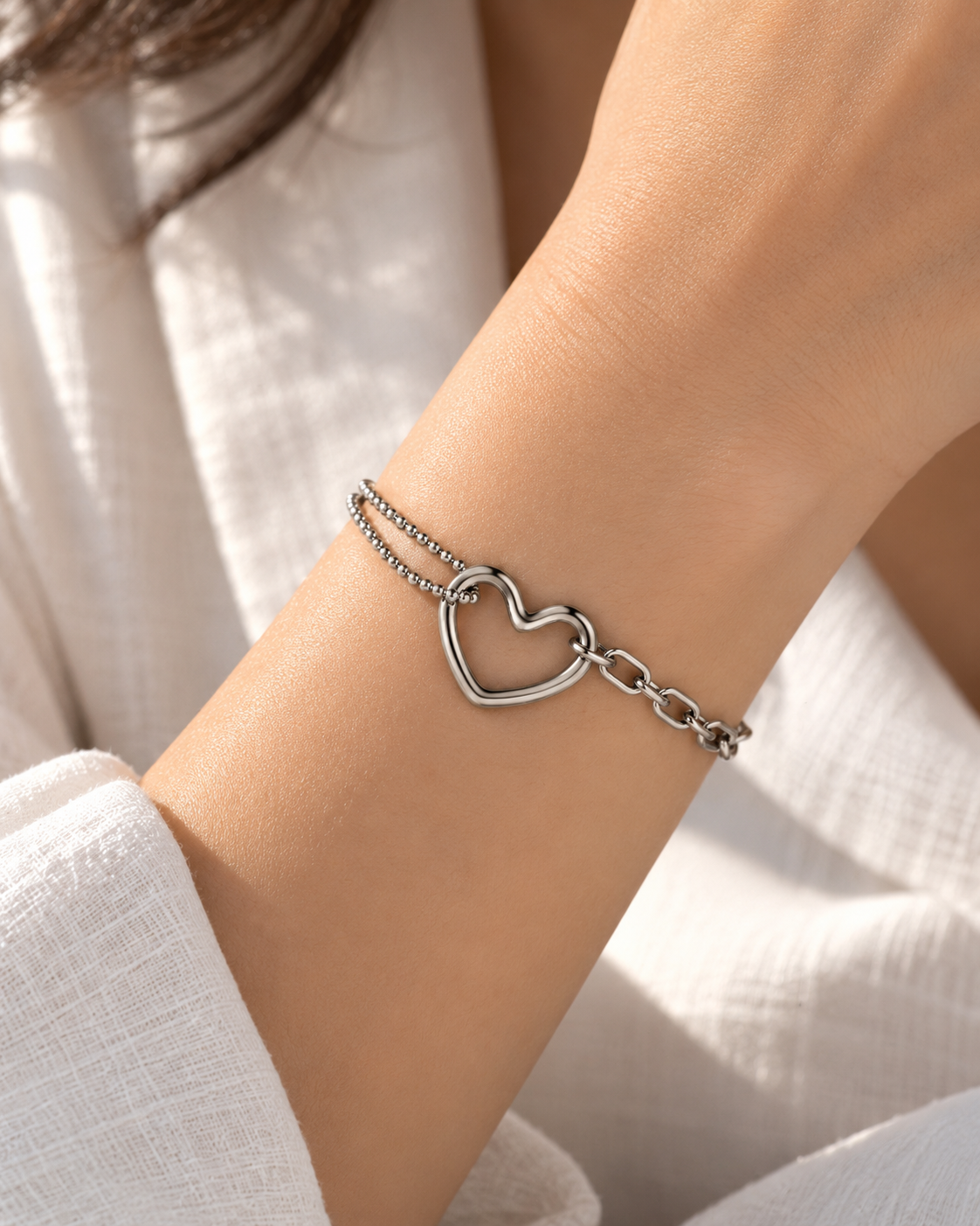 Silver Heart Link Bracelet