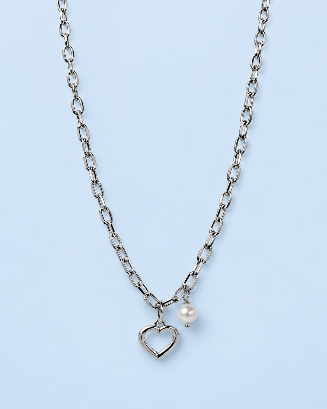 Open Heart Pearl Charm Necklace