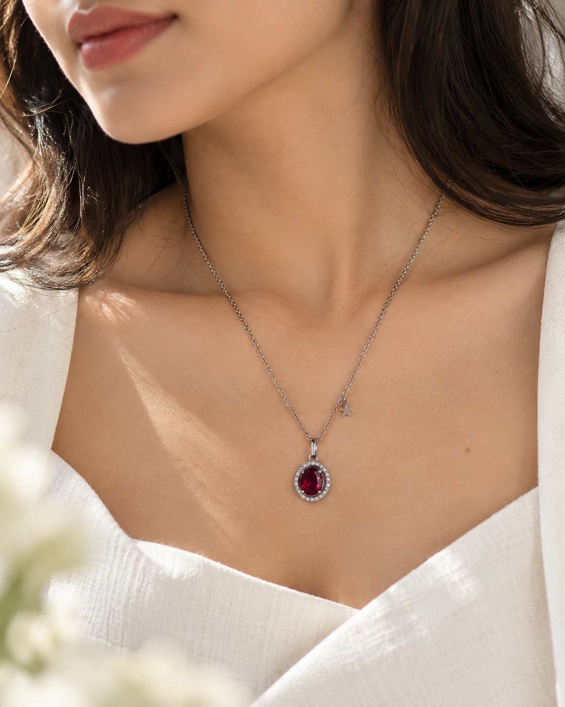 Ruby Halo Pendant Necklace