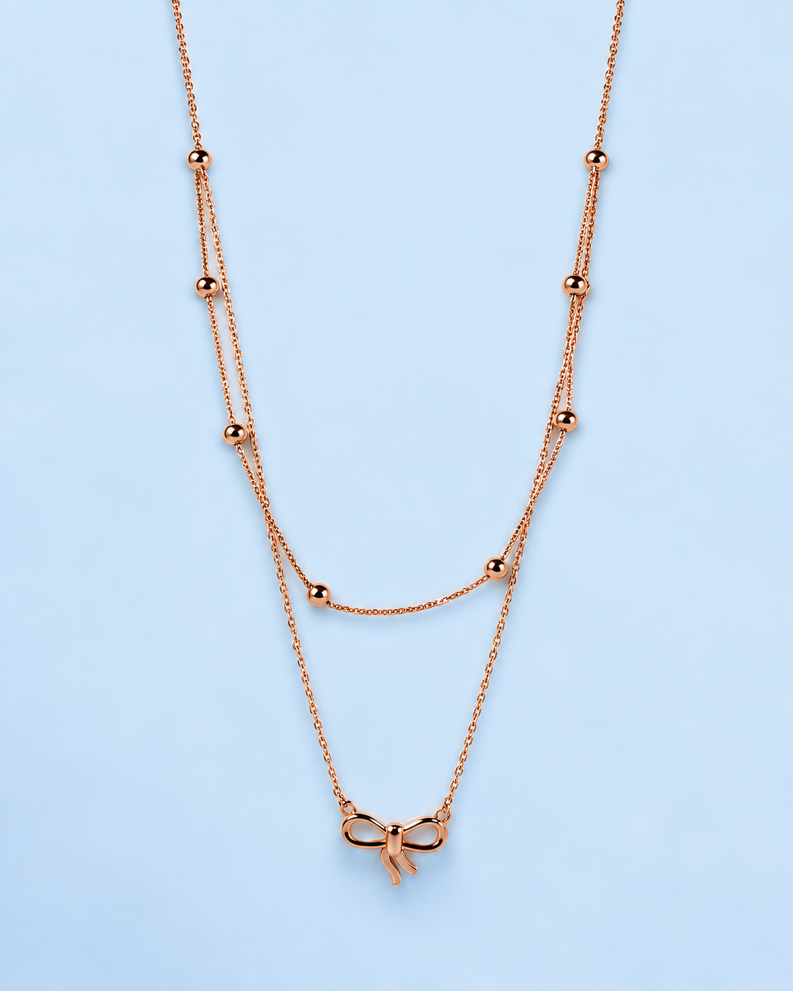 Rose Gold Beaded Bow Necklace