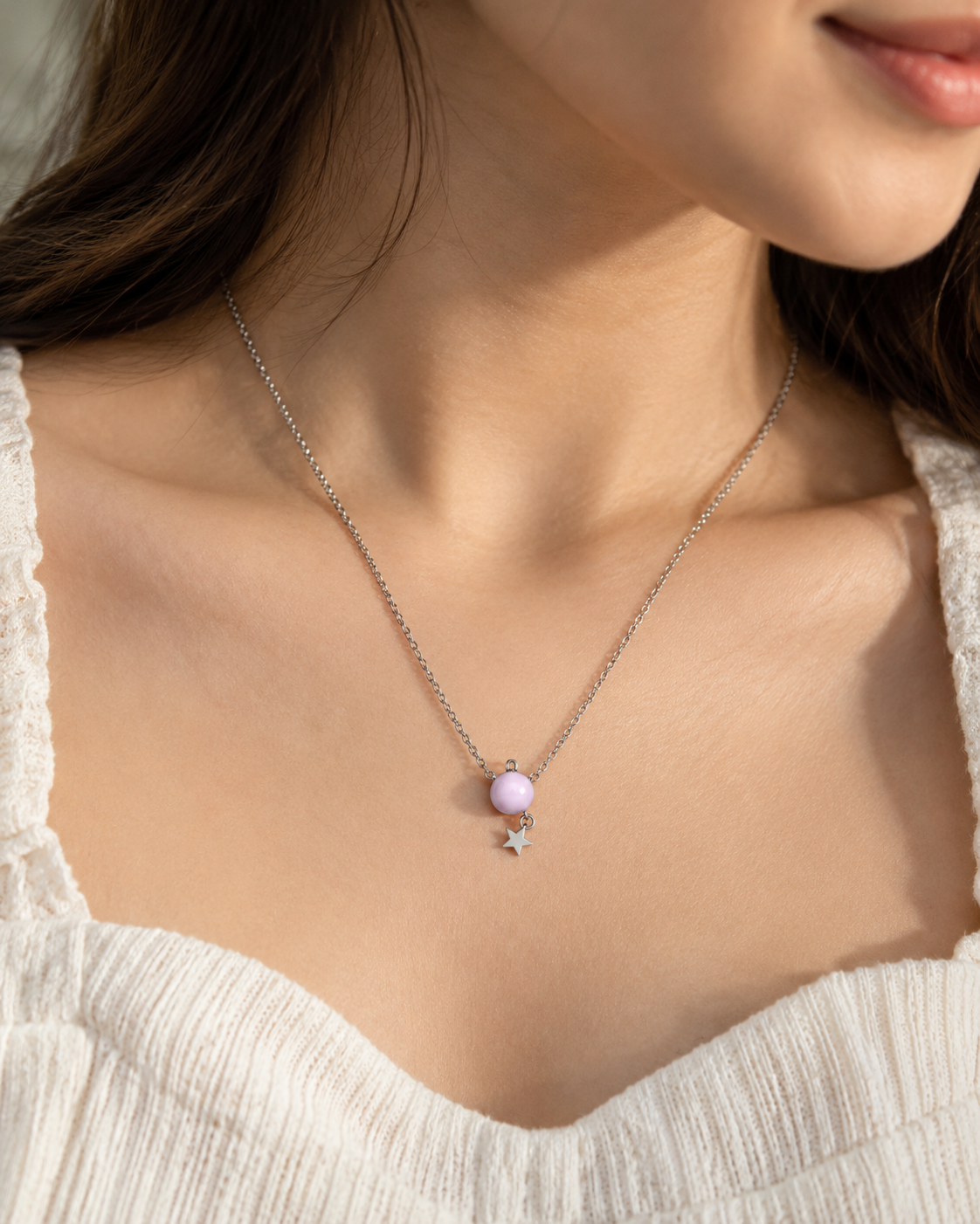 Lavender Orb Star Charm Necklace