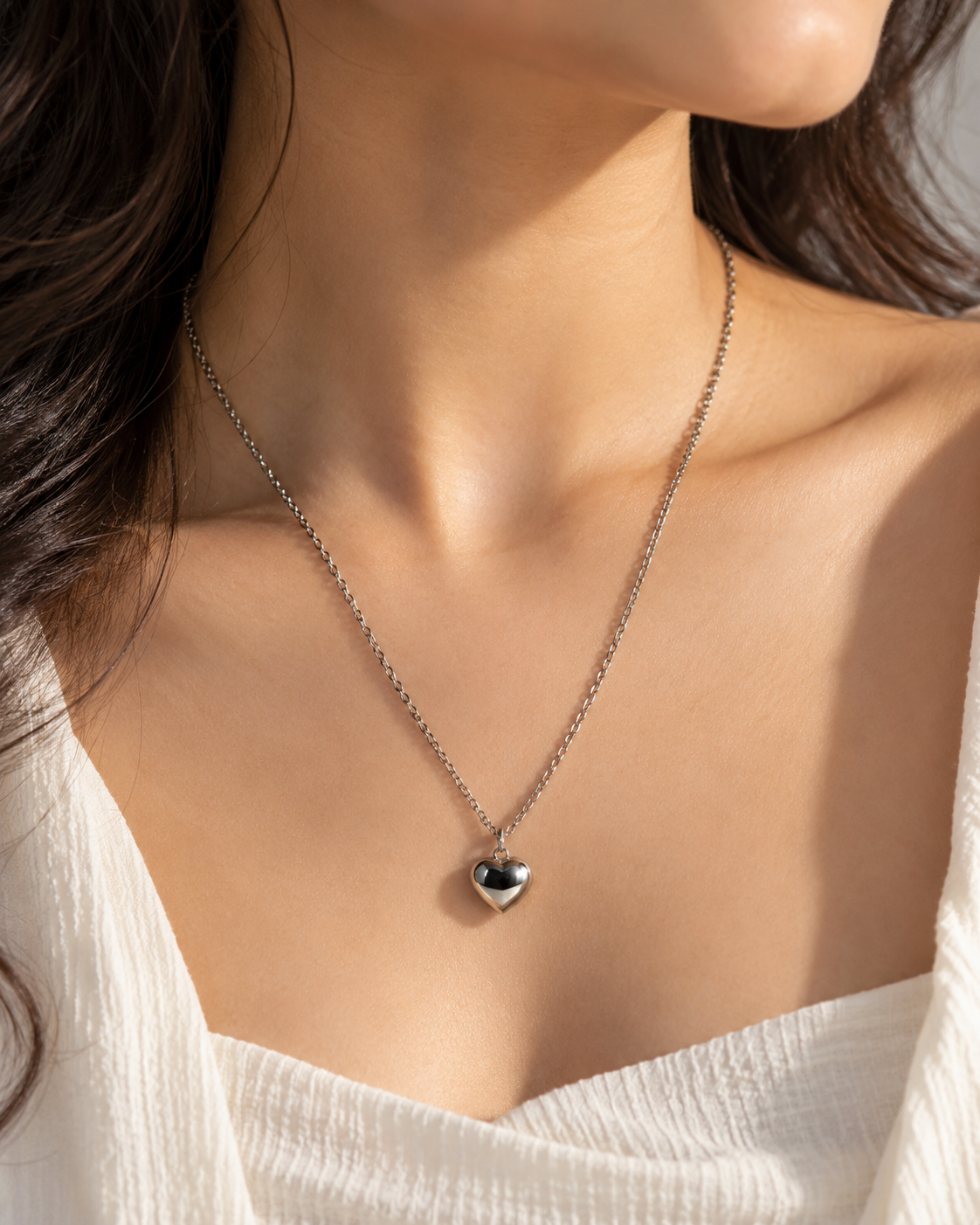 Sculpted Silver Heart Necklace