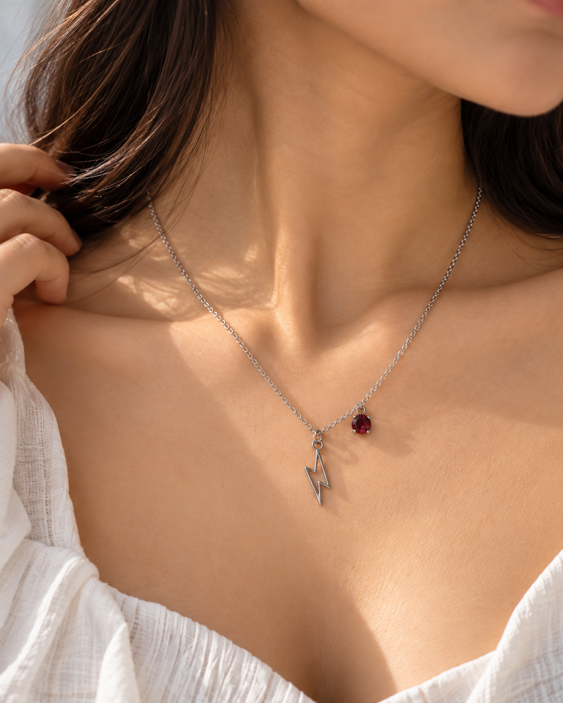 Ruby Bolt Charm Necklace