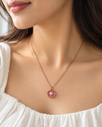 Pink Enamel Flower Pearl Necklace