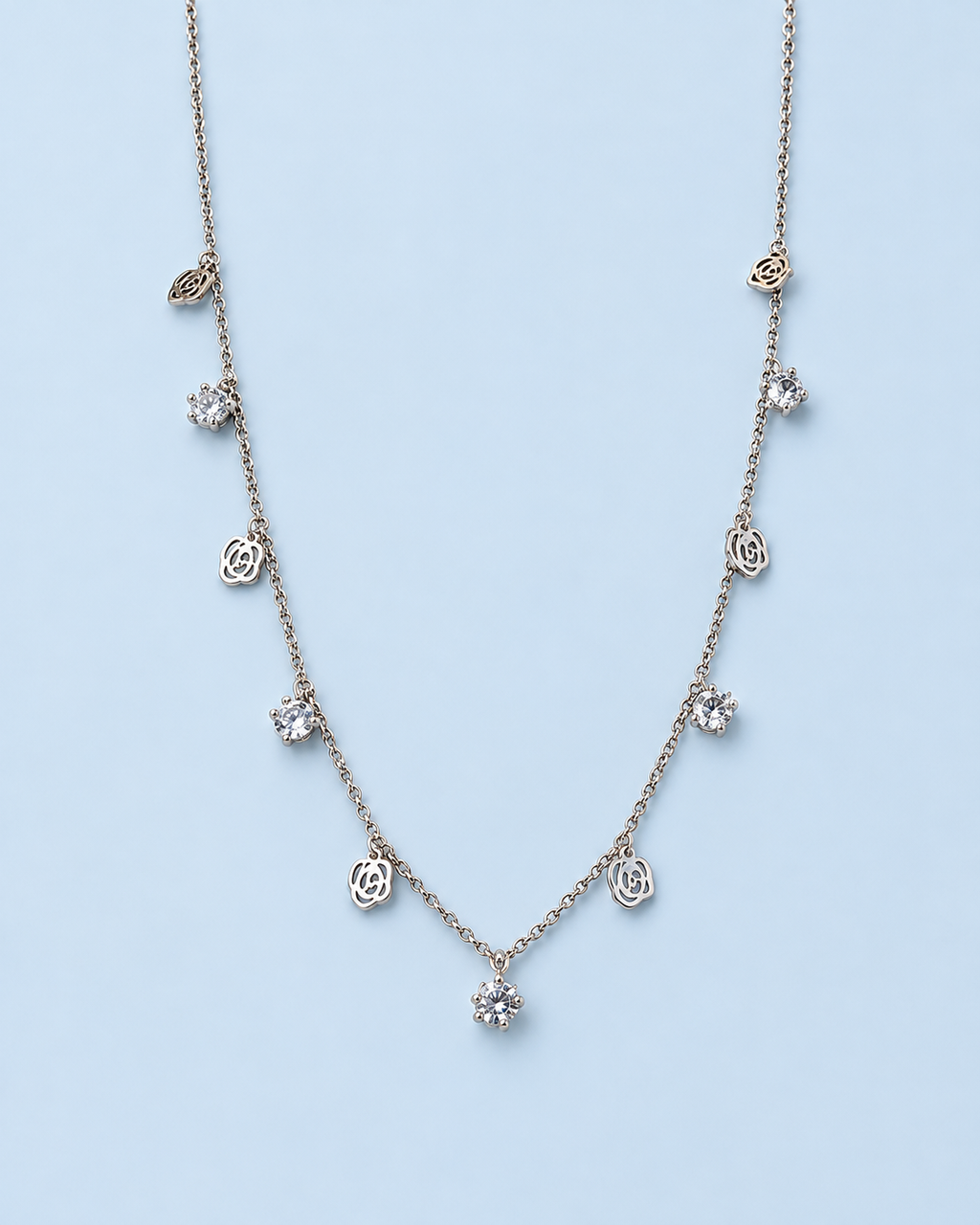 Rose & Crystal Station Necklace