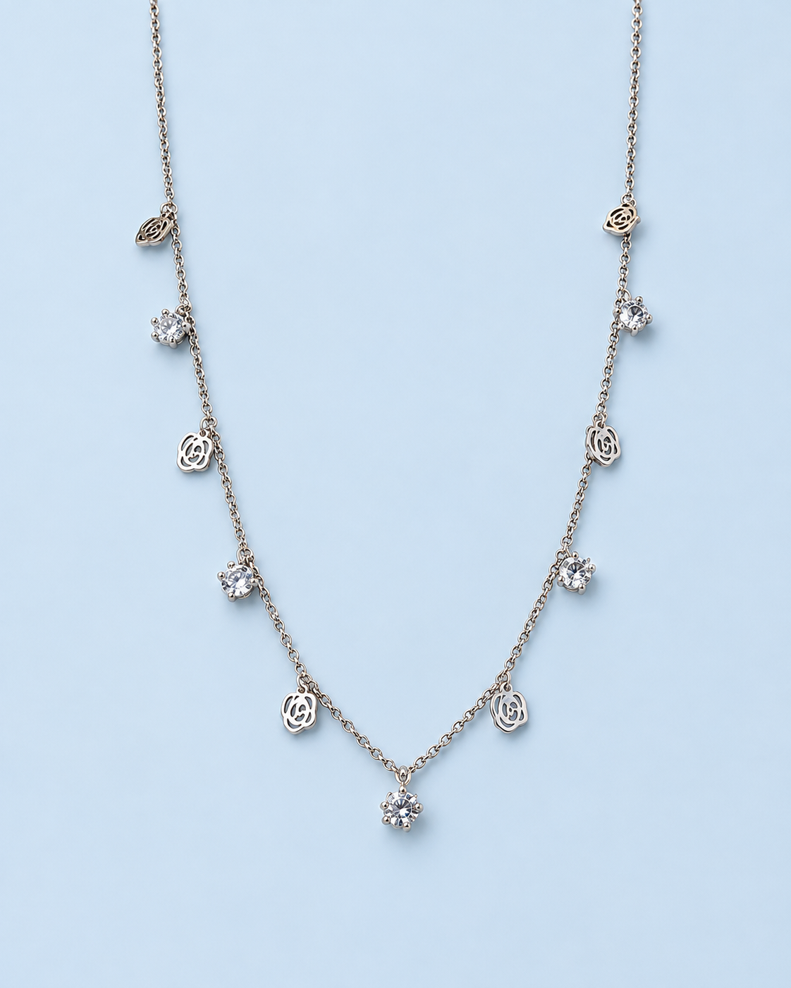 Rose & Crystal Station Necklace