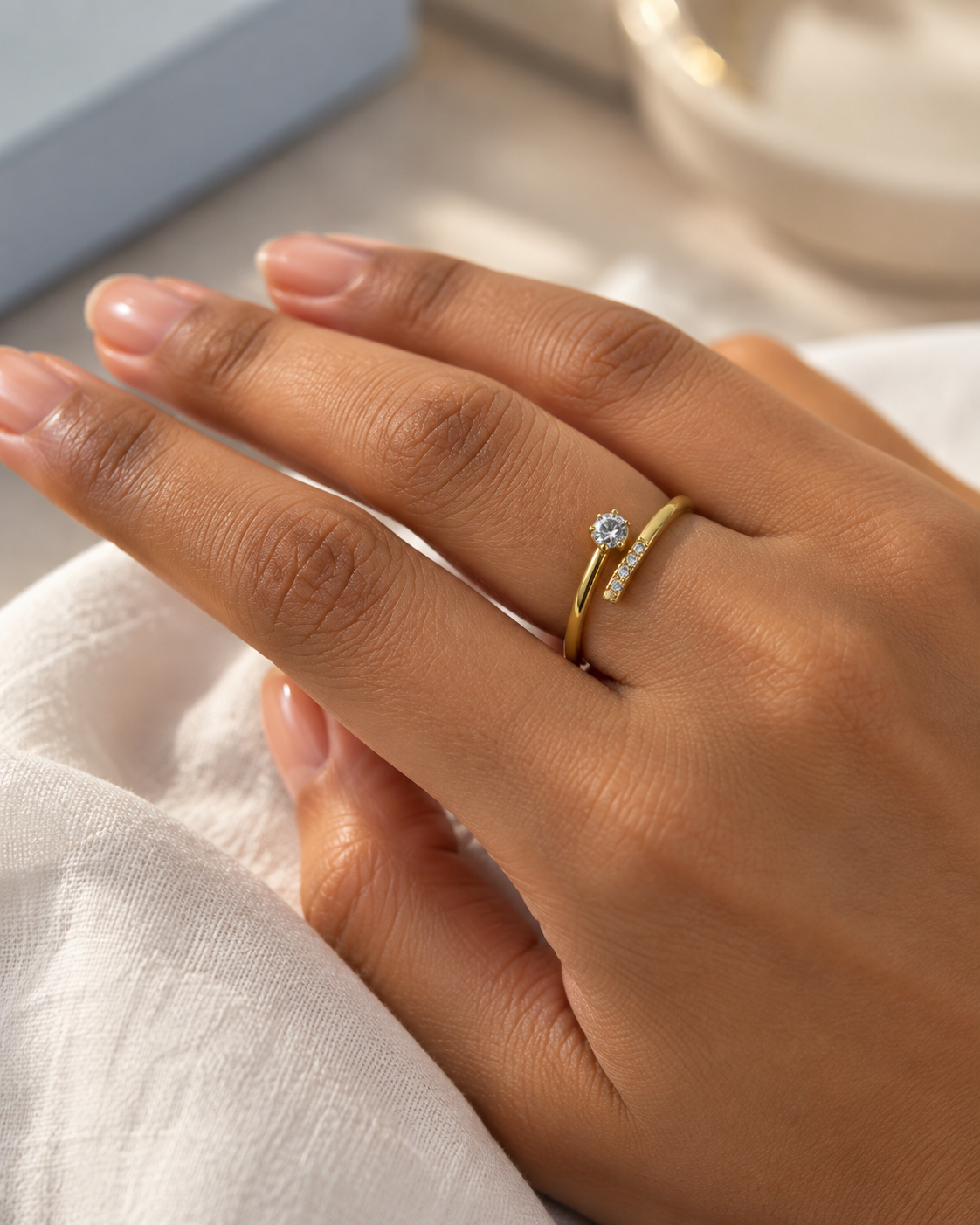 Golden Double-Line Sparkle Ring