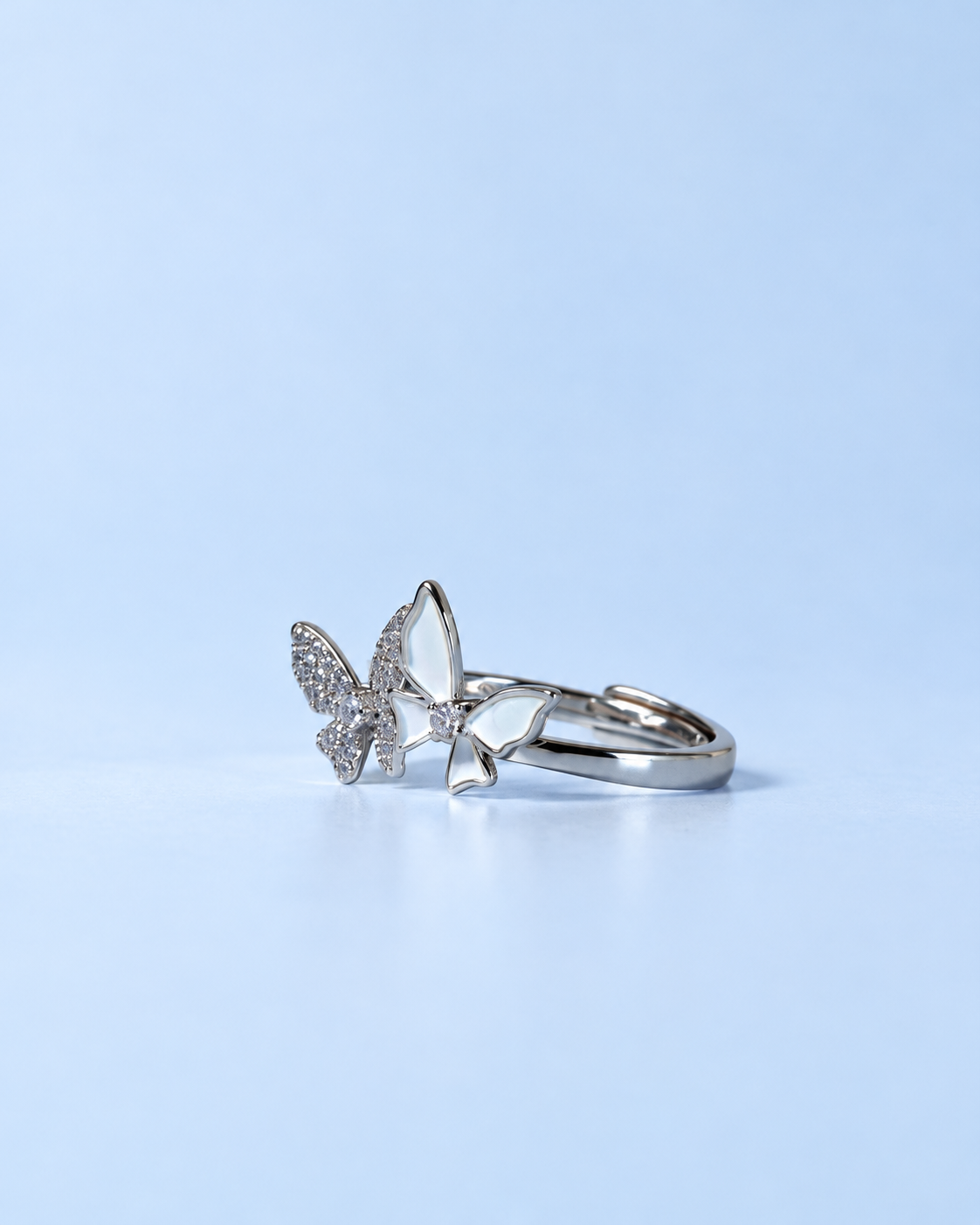 Sparkling Butterfly Silver Ring